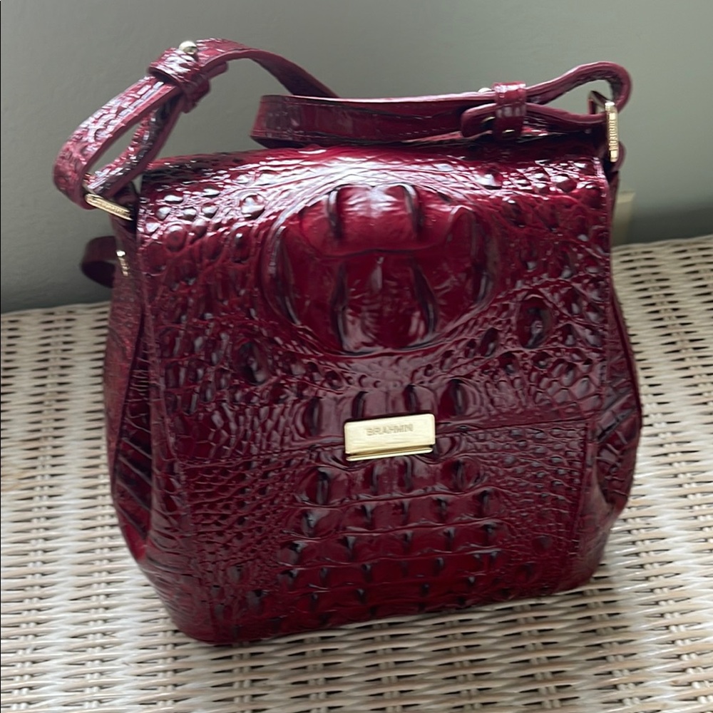 Brahmin Red Crossbody Bag with Croc-Embossed Leather